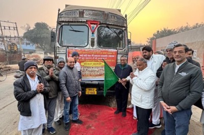Grocery trucks were flagged off for the Bhandara by Sati Bhai Sai Das Sewa Dal to serve pilgrims at Mahakumbh 2025, Prayagraj.